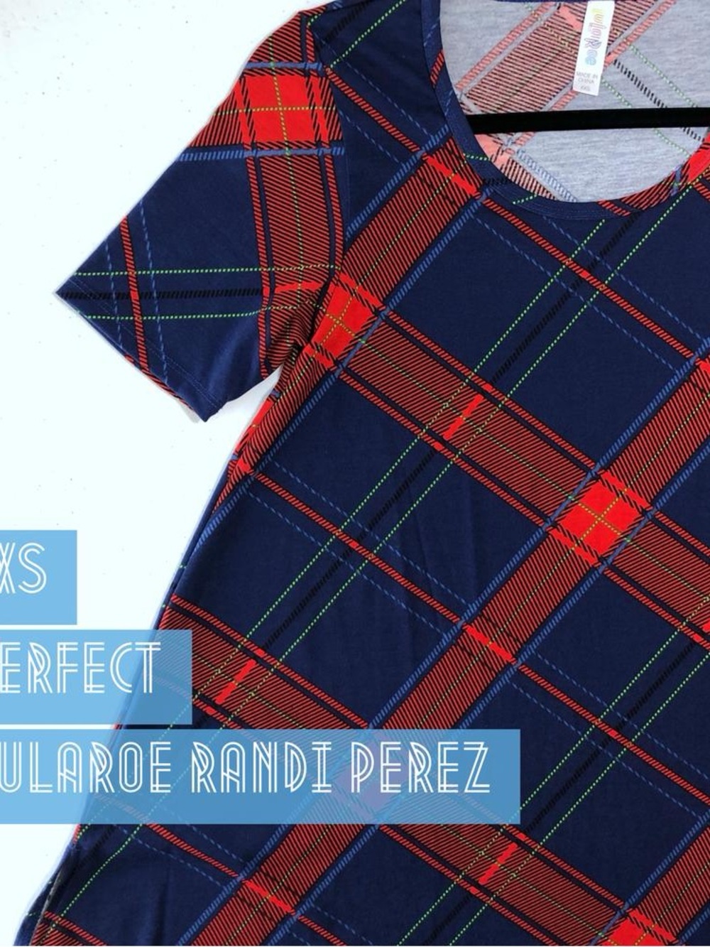 LuLaRoe Perfect Navy and Red Plaid Short-Sleeve Top